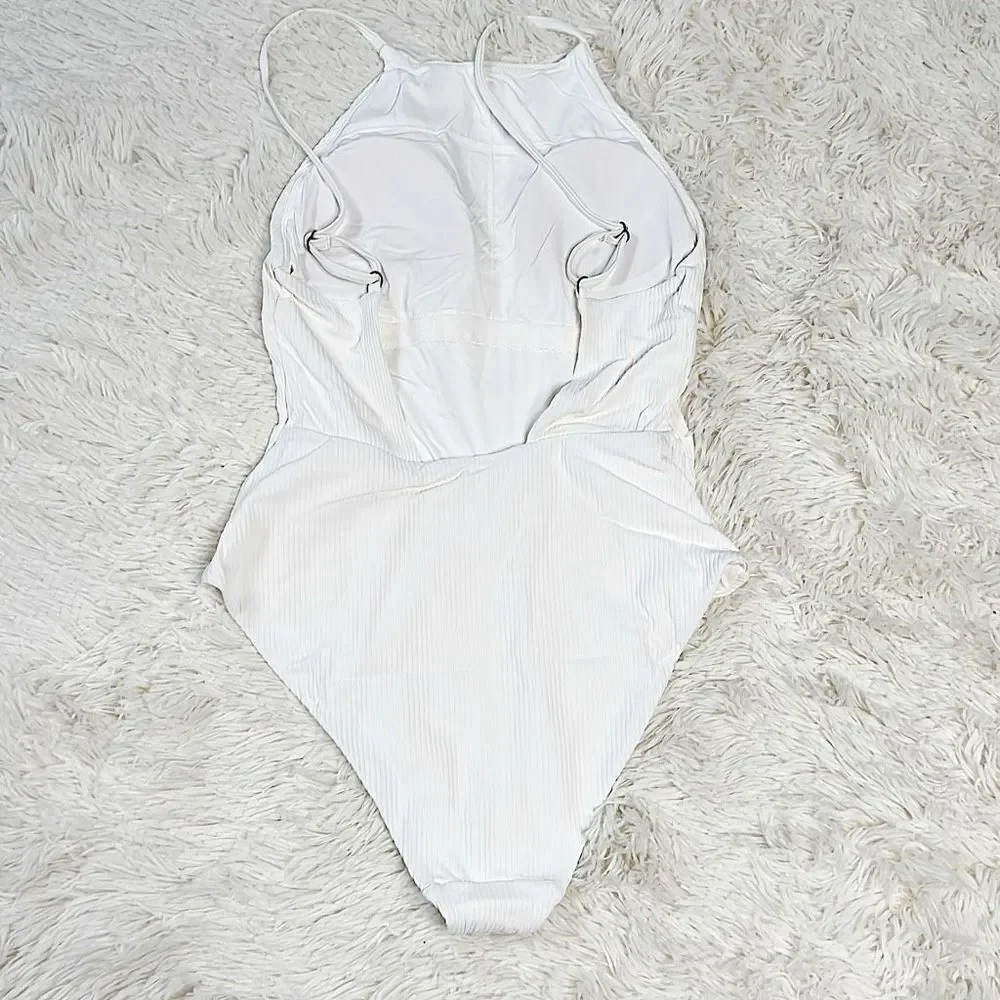 Andie Asbury Ribbed One Piece Swimsuit in Coconut NWT Medium